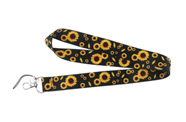 SUNFLOWER LANYARD, 50cm NECK STRAP, KEY CHAIN ID CARD CELL PHONE - BLACK