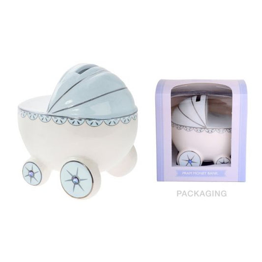 Blue Pram Ceramic Moneybox